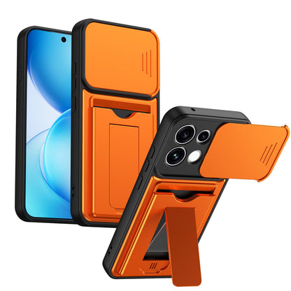 For OPPO Reno16 F / Reno16 FS 5G Card Holder Series Sliding Lens Cover PC Hybrid TPU Phone Case - Orange - EDA009709807C