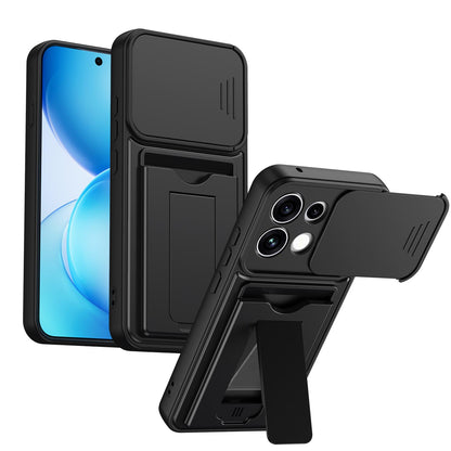 For OPPO Reno16 F / Reno16 FS 5G Card Holder Series Sliding Lens Cover PC Hybrid TPU Phone Case - Black - EDA009709807D