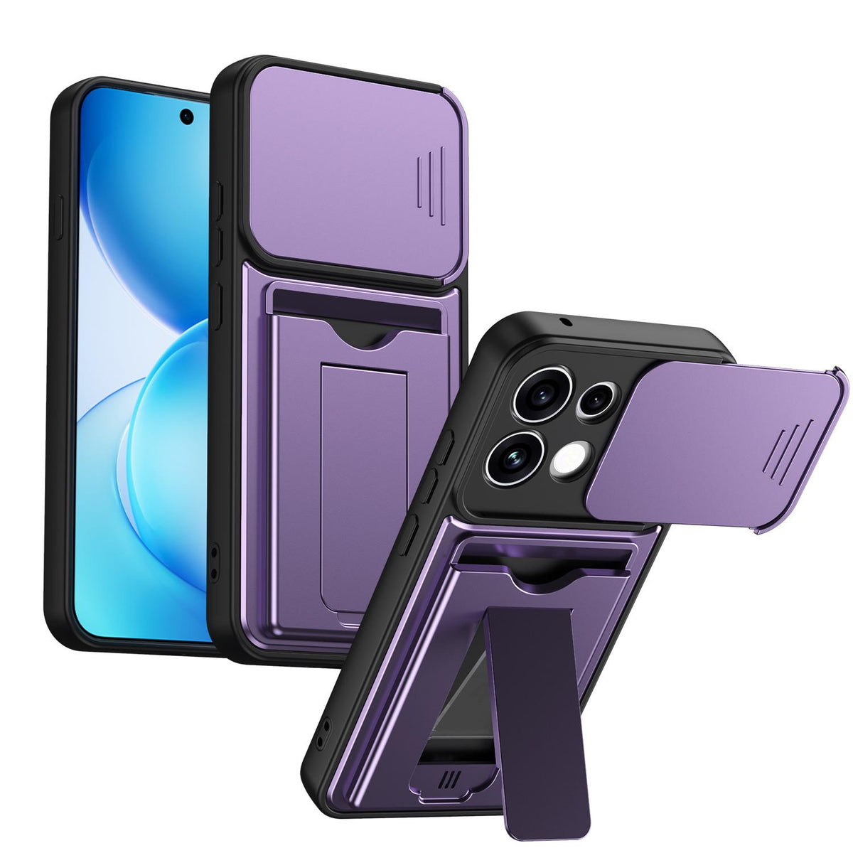 For OPPO Reno16 F / Reno16 FS 5G Card Holder Series Sliding Lens Cover PC Hybrid TPU Phone Case - Purple - EDA009709807E