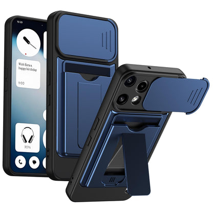 For Nothing Phone 3a Lite Card Holder Series Sliding Lens Cover PC Hybrid TPU Phone Case - Blue - EDA009709901B