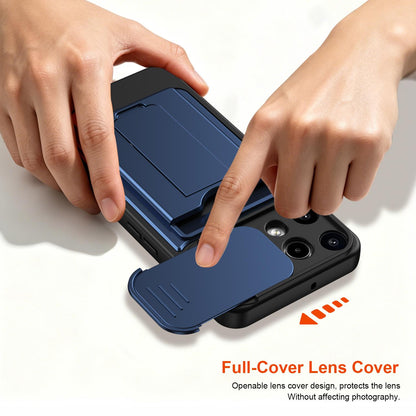 For Nothing Phone 3a Lite Card Holder Series Sliding Lens Cover PC Hybrid TPU Phone Case - Blue - EDA009709901B