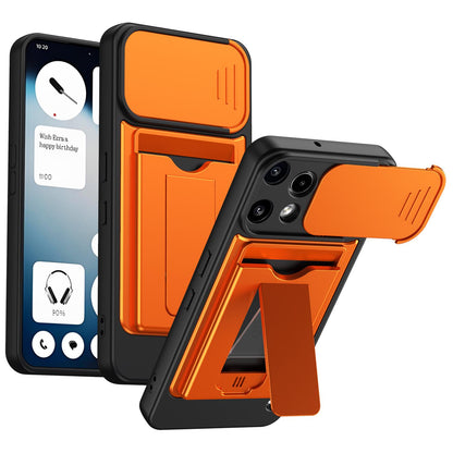 For Nothing Phone 3a Lite Card Holder Series Sliding Lens Cover PC Hybrid TPU Phone Case - Orange - EDA009709901C