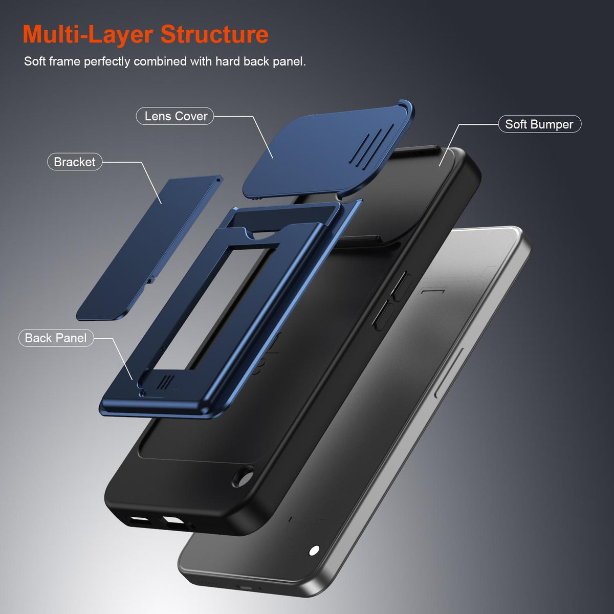 For Nothing Phone 3a Lite Card Holder Series Sliding Lens Cover PC Hybrid TPU Phone Case - Orange - EDA009709901C