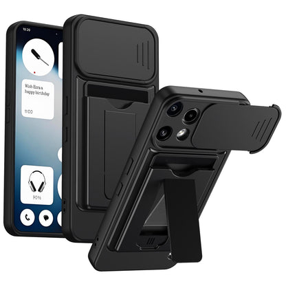 For Nothing Phone 3a Lite Card Holder Series Sliding Lens Cover PC Hybrid TPU Phone Case - Black - EDA009709901D