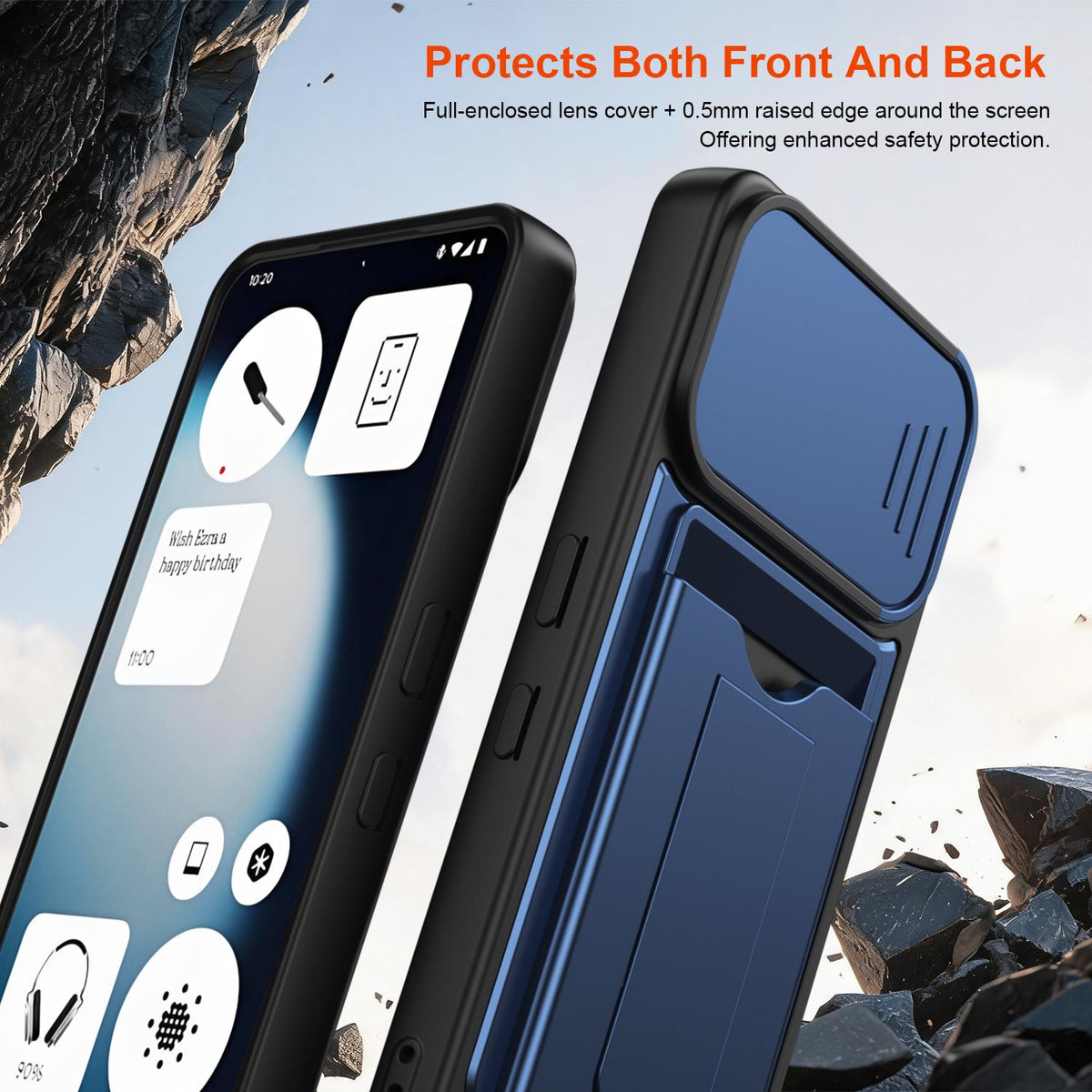 For Nothing Phone 3a Lite Card Holder Series Sliding Lens Cover PC Hybrid TPU Phone Case - Black - EDA009709901D