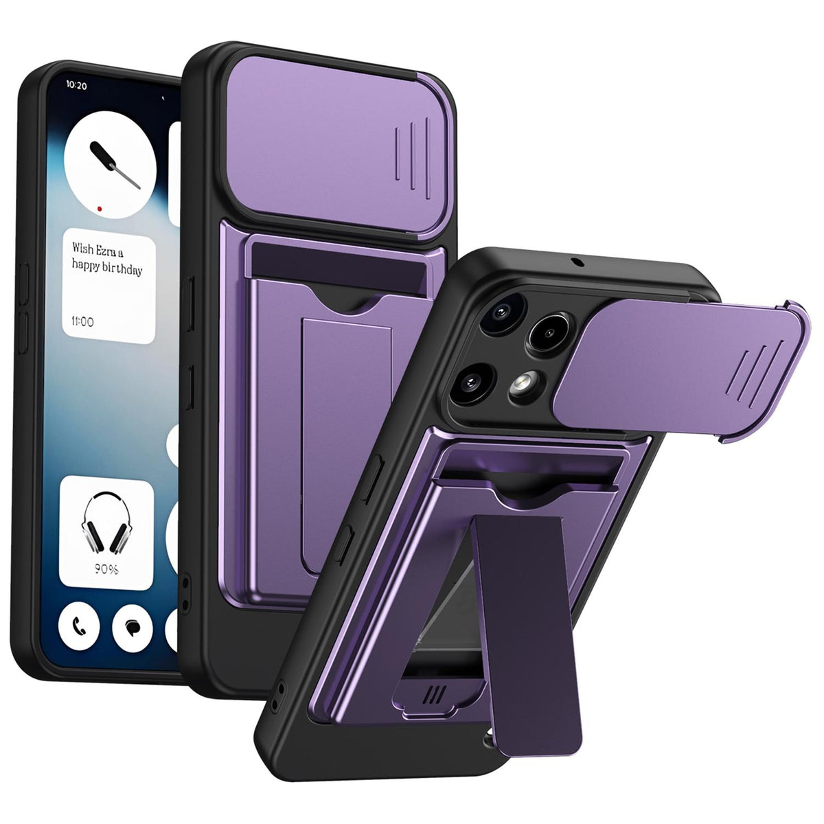 For Nothing Phone 3a Lite Card Holder Series Sliding Lens Cover PC Hybrid TPU Phone Case - Purple - EDA009709901E