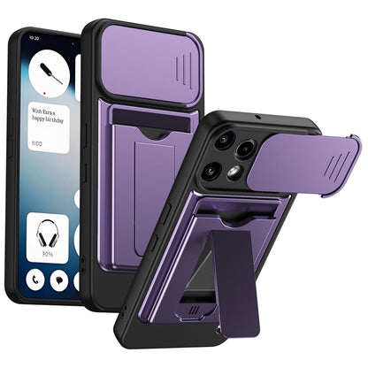 For Nothing Phone 3a Lite Card Holder Series Sliding Lens Cover PC Hybrid TPU Phone Case - Purple - EDA009709901E