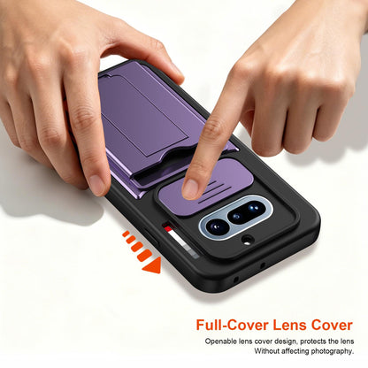 For Nothing Phone 4a Card Holder Series Sliding Lens Cover PC Hybrid TPU Phone Case - Red - EDA009709902A