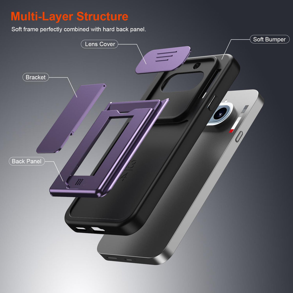 For Nothing Phone 4a Card Holder Series Sliding Lens Cover PC Hybrid TPU Phone Case - Blue - EDA009709902B