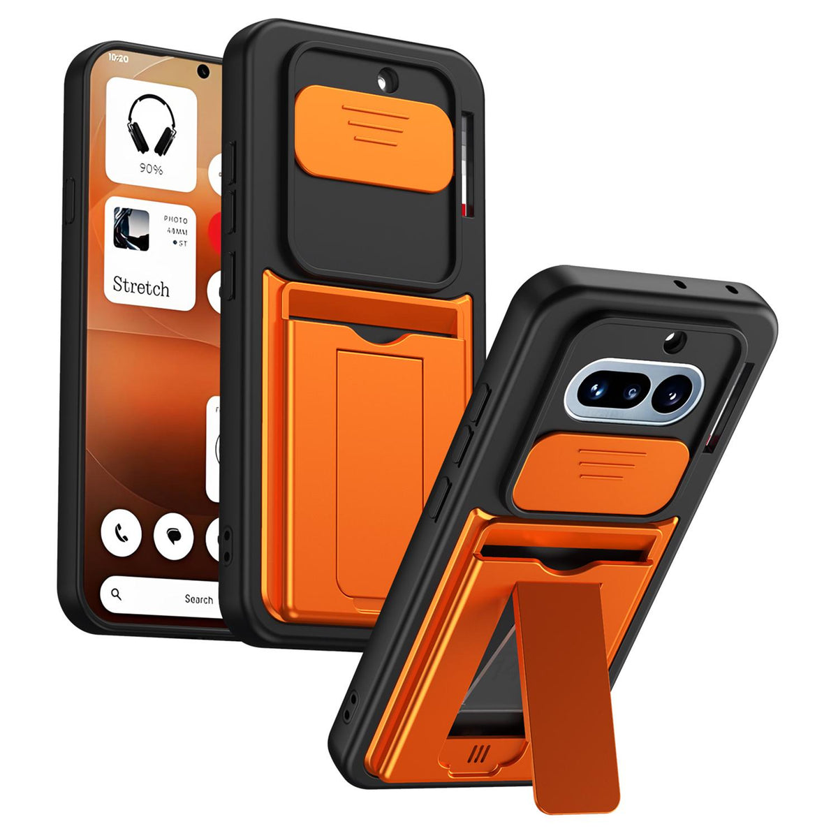 For Nothing Phone 4a Card Holder Series Sliding Lens Cover PC Hybrid TPU Phone Case - Orange - EDA009709902C