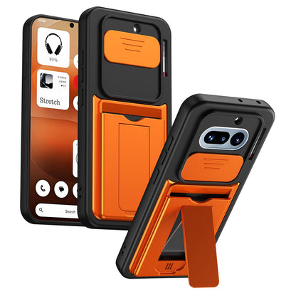 For Nothing Phone 4a Card Holder Series Sliding Lens Cover PC Hybrid TPU Phone Case - Orange - EDA009709902C