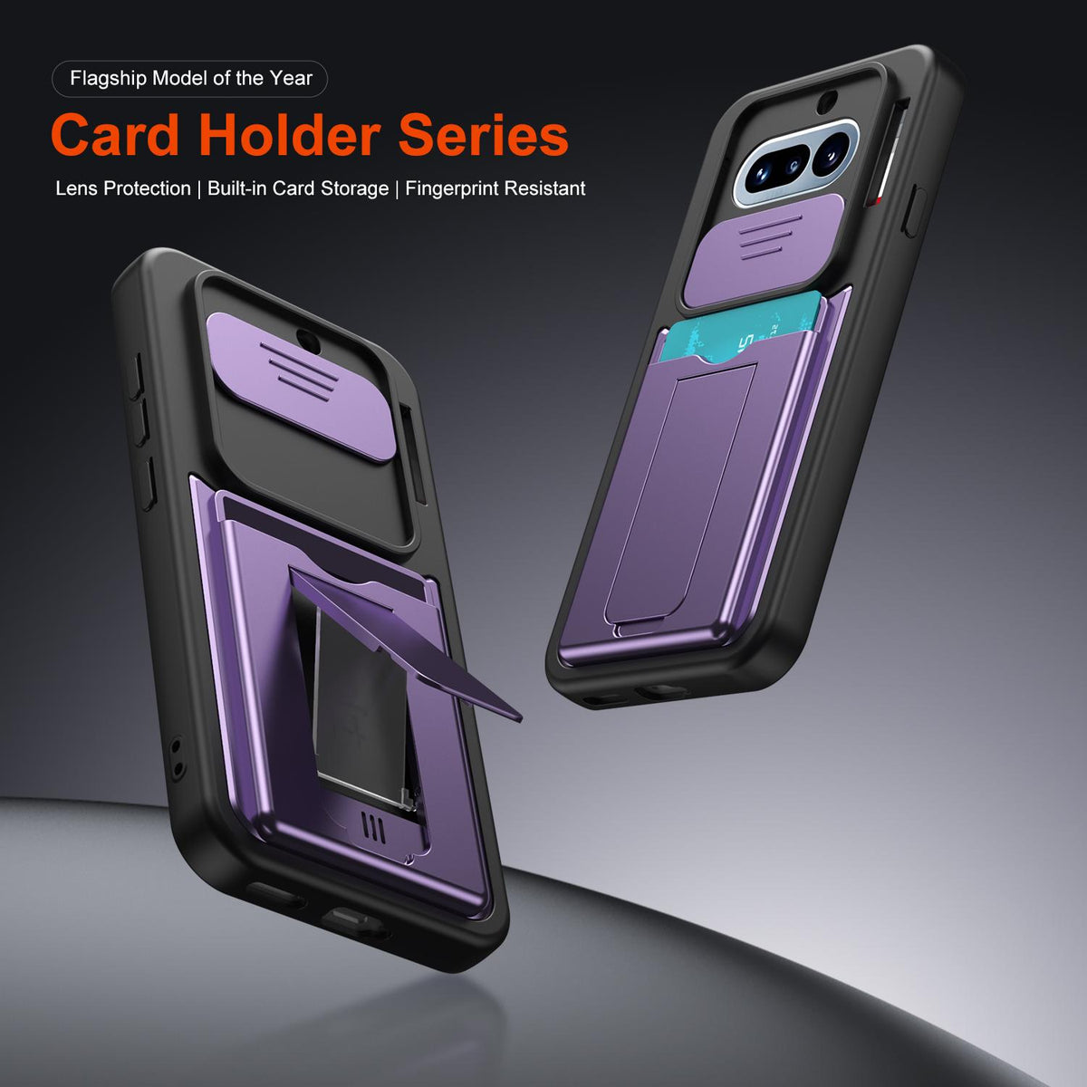 For Nothing Phone 4a Card Holder Series Sliding Lens Cover PC Hybrid TPU Phone Case - Orange - EDA009709902C