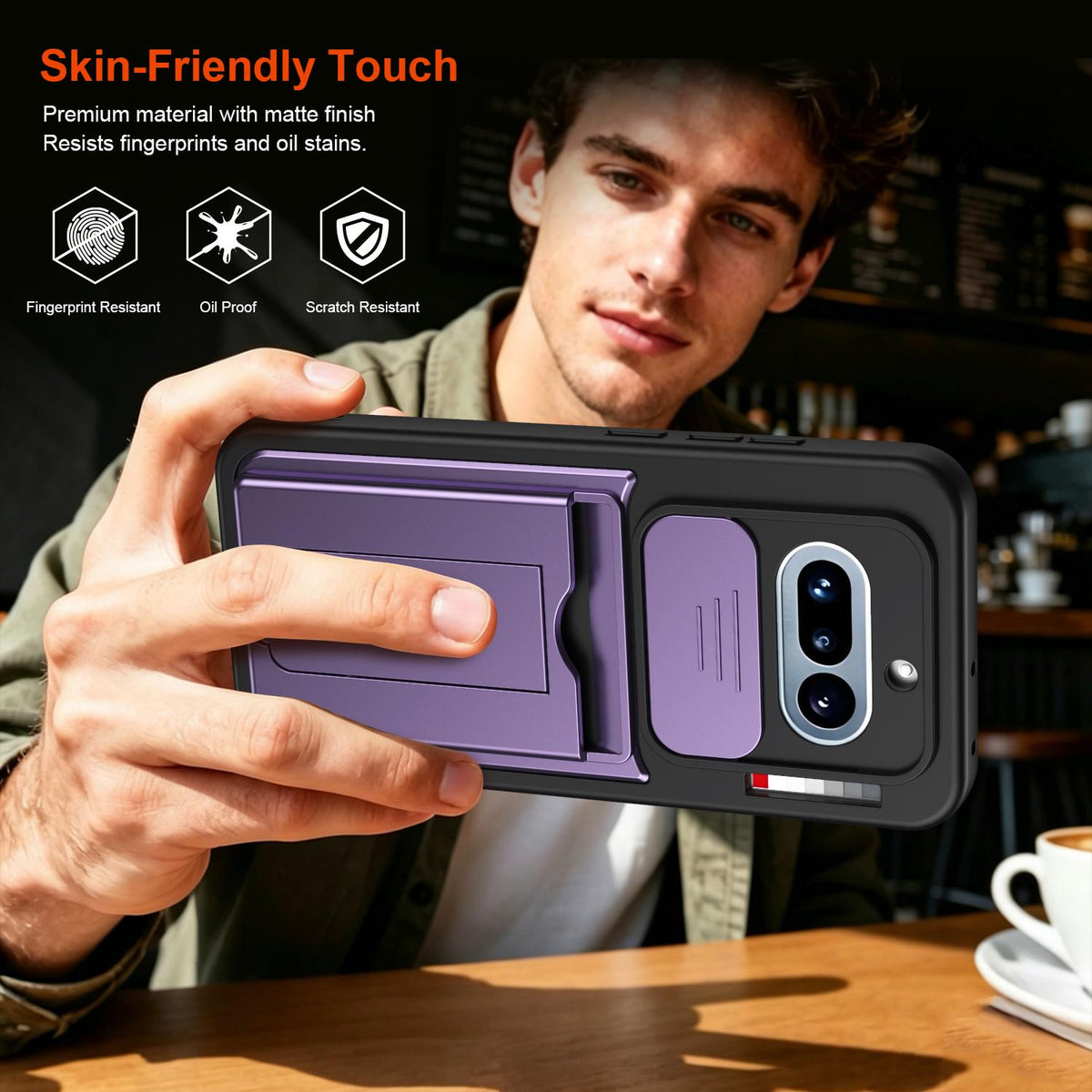 For Nothing Phone 4a Card Holder Series Sliding Lens Cover PC Hybrid TPU Phone Case - Orange - EDA009709902C