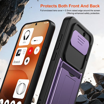 For Nothing Phone 4a Card Holder Series Sliding Lens Cover PC Hybrid TPU Phone Case - Orange - EDA009709902C