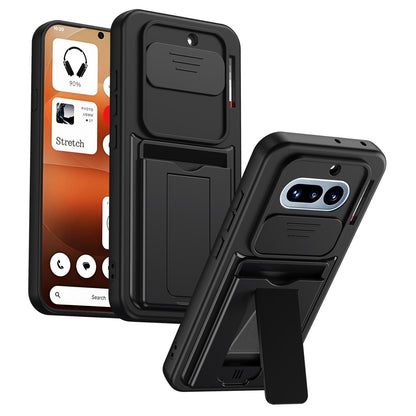 For Nothing Phone 4a Card Holder Series Sliding Lens Cover PC Hybrid TPU Phone Case - Black - EDA009709902D