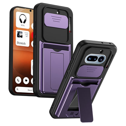 For Nothing Phone 4a Card Holder Series Sliding Lens Cover PC Hybrid TPU Phone Case - Purple - EDA009709902E
