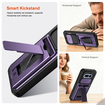 For Nothing Phone 4a Card Holder Series Sliding Lens Cover PC Hybrid TPU Phone Case - Purple - EDA009709902E