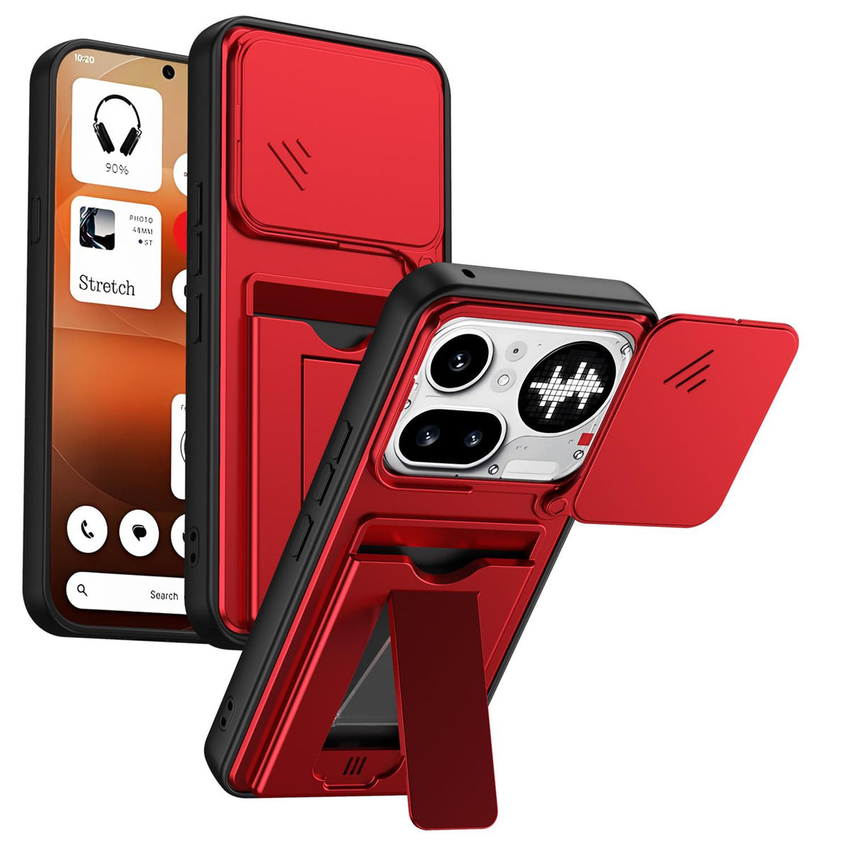 For Nothing Phone 4a Pro Card Holder Series Sliding Lens Cover PC Hybrid TPU Phone Case - Red - EDA009709903A