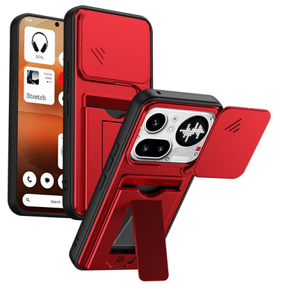 For Nothing Phone 4a Pro Card Holder Series Sliding Lens Cover PC Hybrid TPU Phone Case - Red - EDA009709903A