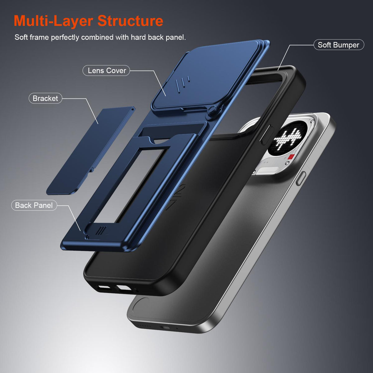 For Nothing Phone 4a Pro Card Holder Series Sliding Lens Cover PC Hybrid TPU Phone Case - Red - EDA009709903A