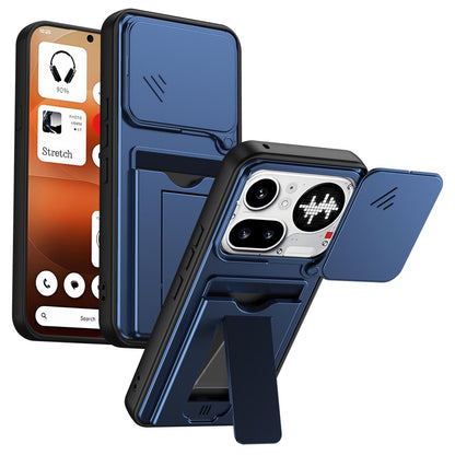 For Nothing Phone 4a Pro Card Holder Series Sliding Lens Cover PC Hybrid TPU Phone Case - Blue - EDA009709903B