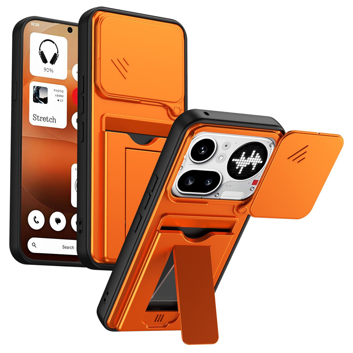 For Nothing Phone 4a Pro Card Holder Series Sliding Lens Cover PC Hybrid TPU Phone Case - Orange - EDA009709903C
