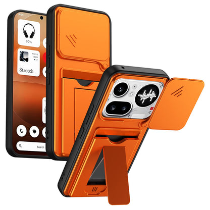 For Nothing Phone 4a Pro Card Holder Series Sliding Lens Cover PC Hybrid TPU Phone Case - Orange - EDA009709903C