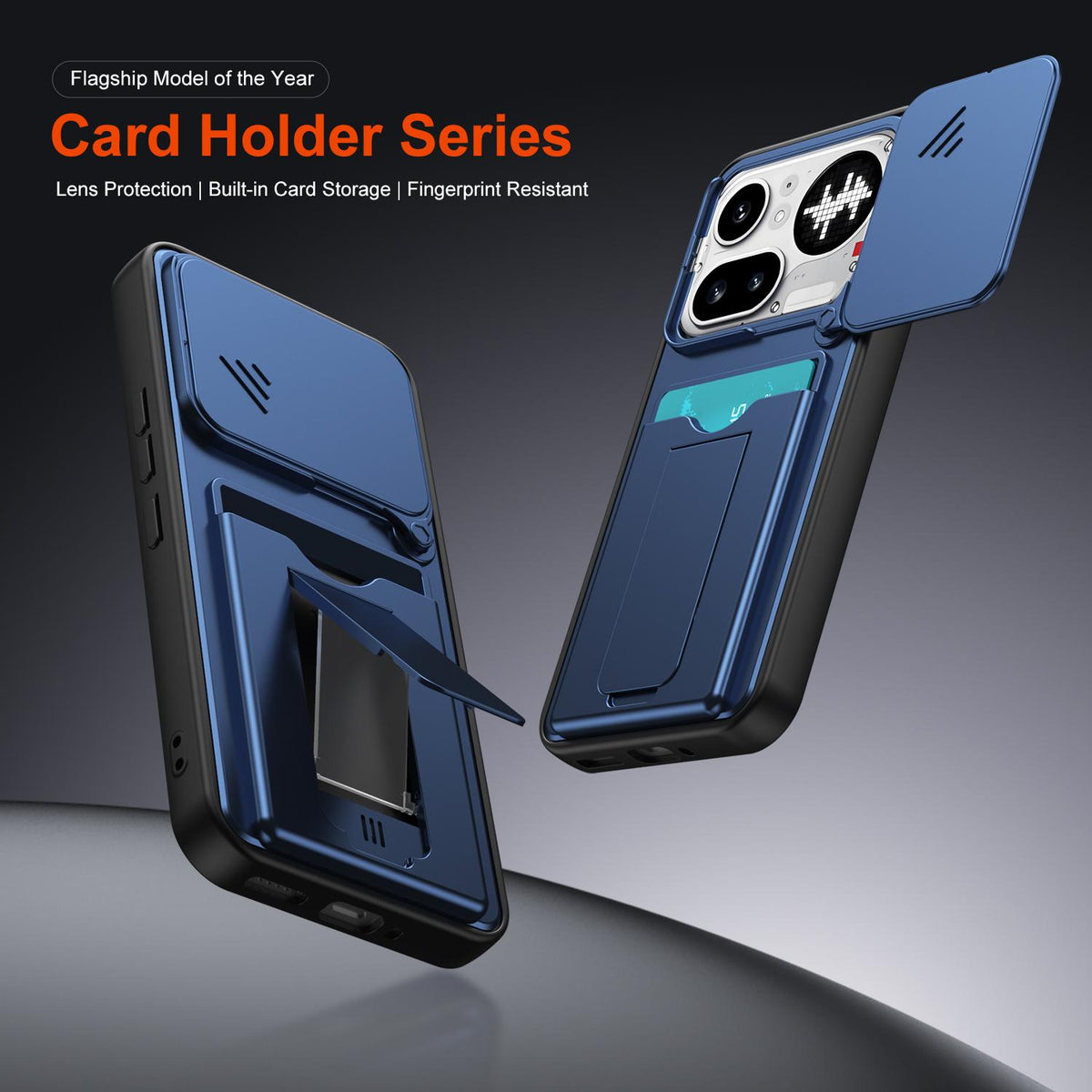 For Nothing Phone 4a Pro Card Holder Series Sliding Lens Cover PC Hybrid TPU Phone Case - Orange - EDA009709903C