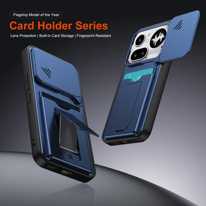 For Nothing Phone 4a Pro Card Holder Series Sliding Lens Cover PC Hybrid TPU Phone Case - Orange - EDA009709903C