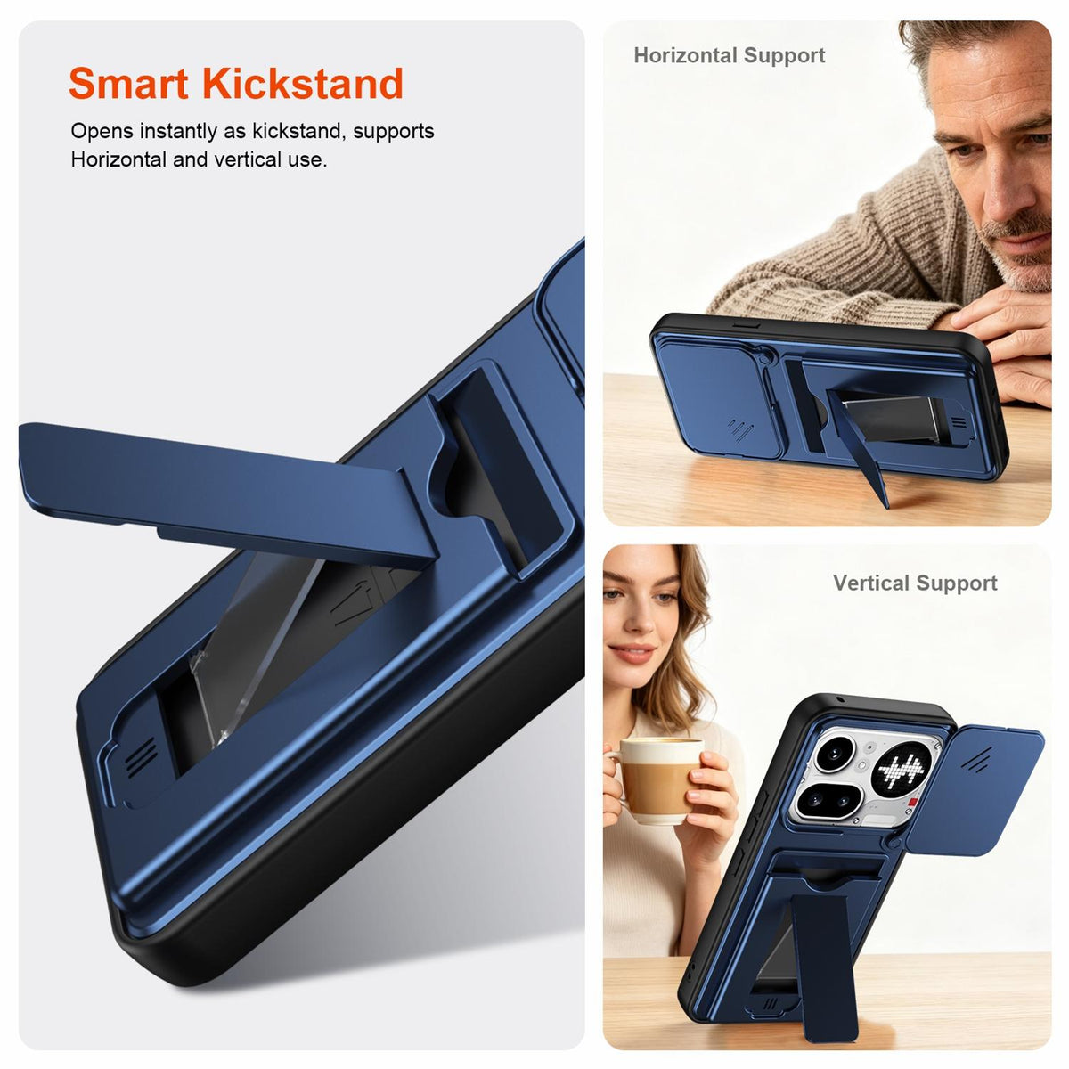 For Nothing Phone 4a Pro Card Holder Series Sliding Lens Cover PC Hybrid TPU Phone Case - Orange - EDA009709903C