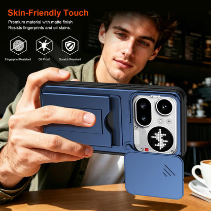 For Nothing Phone 4a Pro Card Holder Series Sliding Lens Cover PC Hybrid TPU Phone Case - Orange - EDA009709903C
