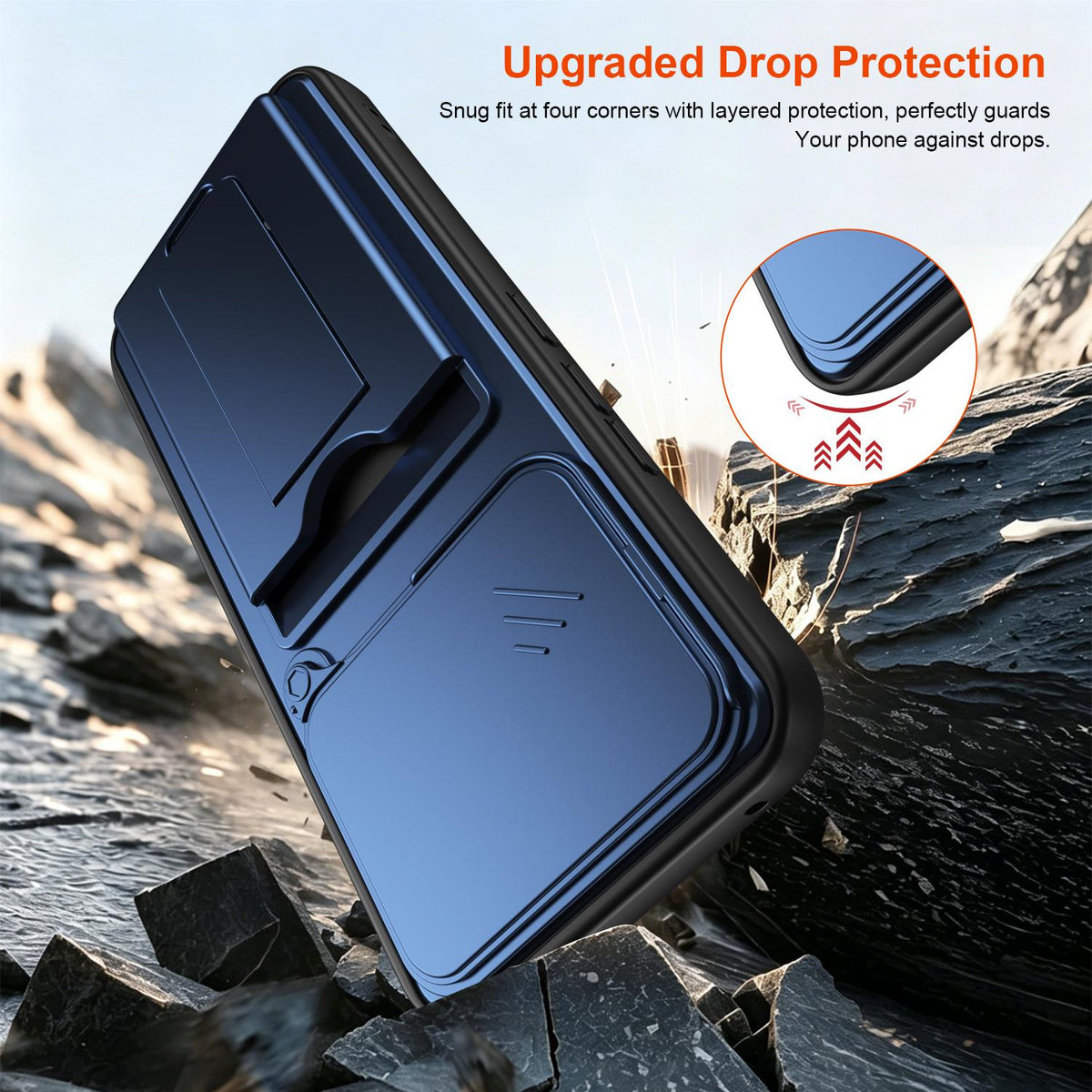 For Nothing Phone 4a Pro Card Holder Series Sliding Lens Cover PC Hybrid TPU Phone Case - Orange - EDA009709903C
