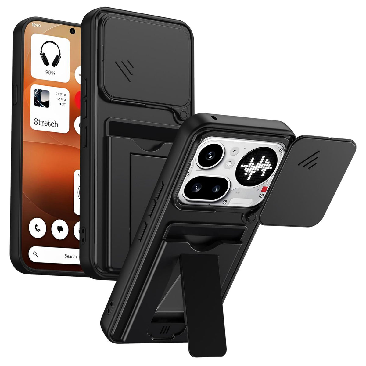 For Nothing Phone 4a Pro Card Holder Series Sliding Lens Cover PC Hybrid TPU Phone Case - Black - EDA009709903D