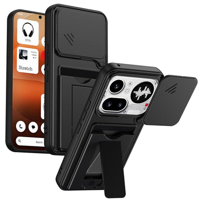 For Nothing Phone 4a Pro Card Holder Series Sliding Lens Cover PC Hybrid TPU Phone Case - Black - EDA009709903D