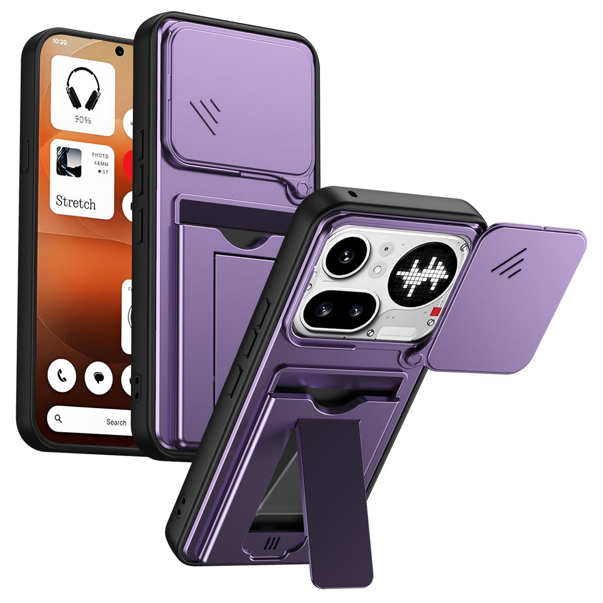 For Nothing Phone 4a Pro Card Holder Series Sliding Lens Cover PC Hybrid TPU Phone Case - Purple - EDA009709903E