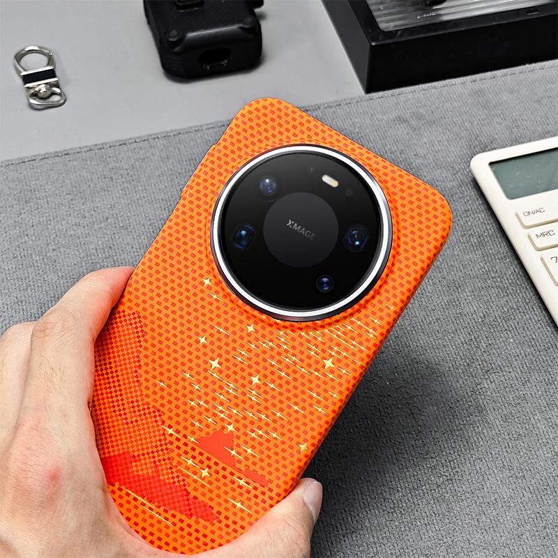 For Huawei Mate 80 Pro Max Kevlar Texture Water Sticker Magnetic Phone Case - Orange - EDA009710304C