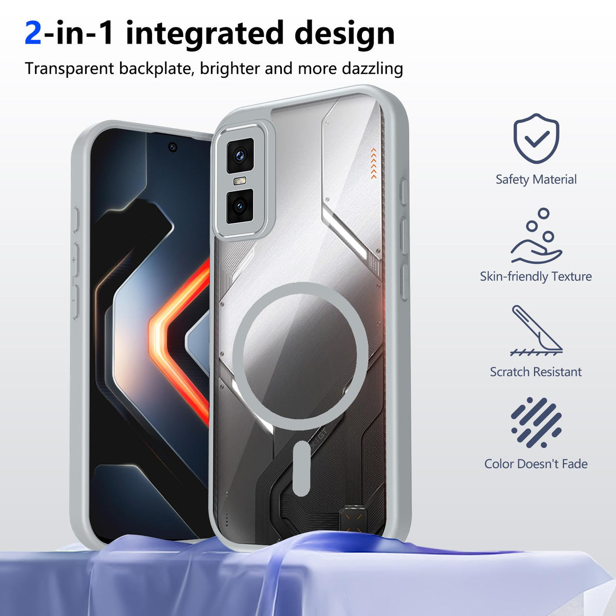 For Infinix GT 30 Pro Matte PC Skin-feel Magnetic Shockproof Phone Case - Grey - EDA009711201A