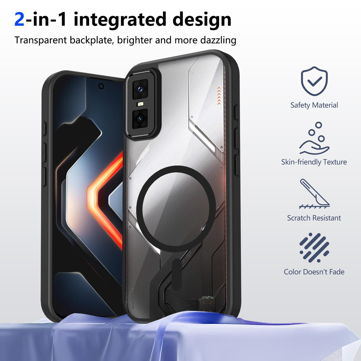 For Infinix GT 30 Pro Matte PC Skin-feel Magnetic Shockproof Phone Case - Black - EDA009711201B