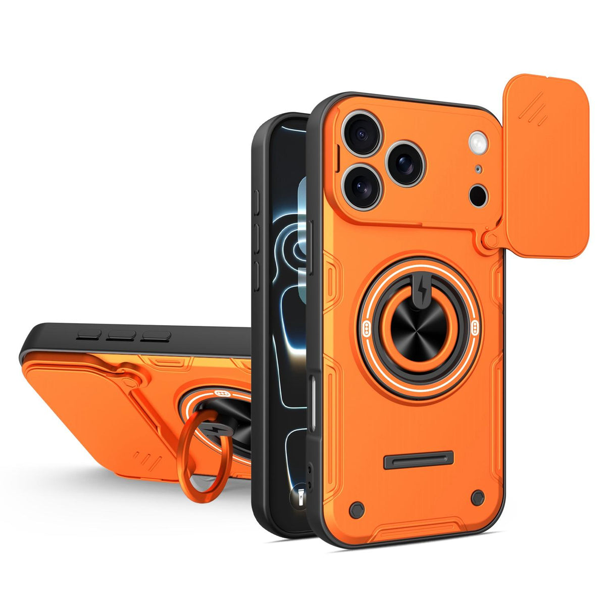 For iPhone 17 Pro Multifunctional Sliding Camshield Ring Holder Phone Case - Orange - EDA009712302A