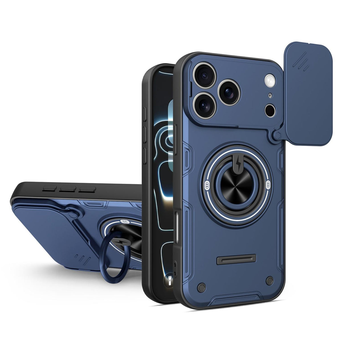 For iPhone 17 Pro Multifunctional Sliding Camshield Ring Holder Phone Case - Blue - EDA009712302B