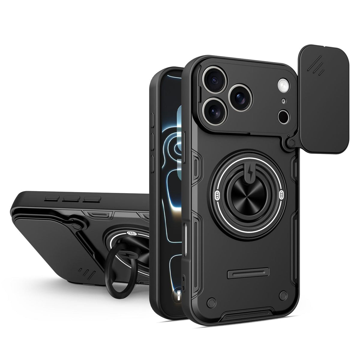 For iPhone 17 Pro Multifunctional Sliding Camshield Ring Holder Phone Case - Black - EDA009712302C