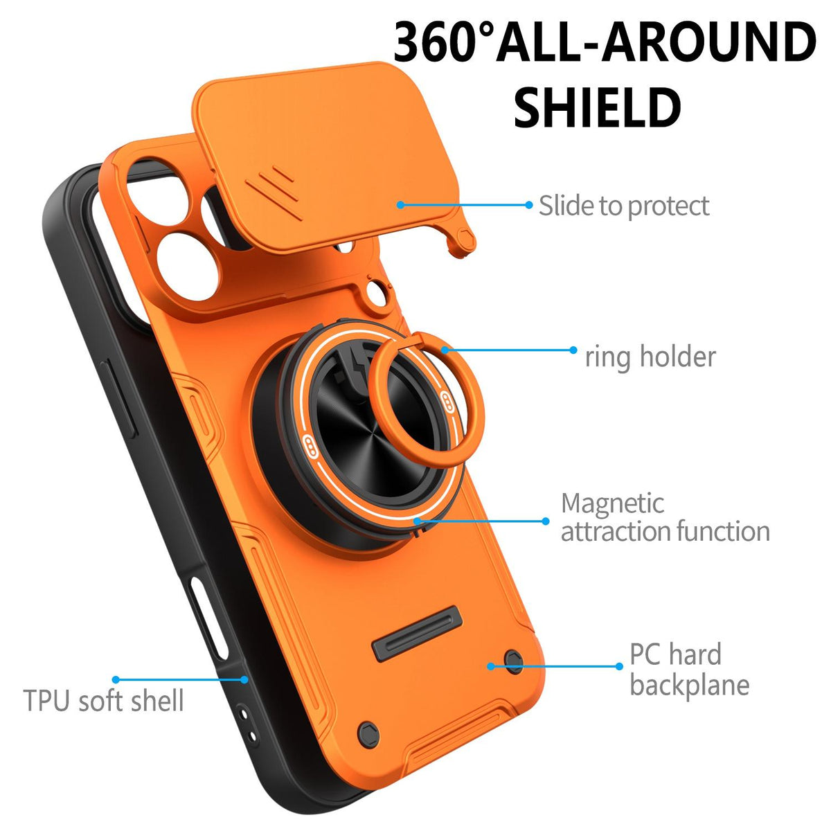 For iPhone 17 Pro Multifunctional Sliding Camshield Ring Holder Phone Case - Red - EDA009712302D