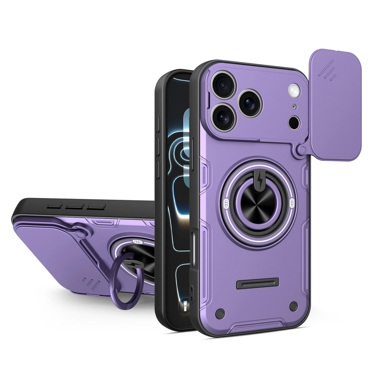 For iPhone 17 Pro Multifunctional Sliding Camshield Ring Holder Phone Case - Purple - EDA009712302E
