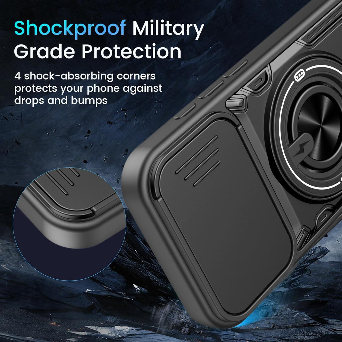 For iPhone 17 Multifunctional Sliding Camshield Ring Holder Phone Case - Blue - EDA009712303B