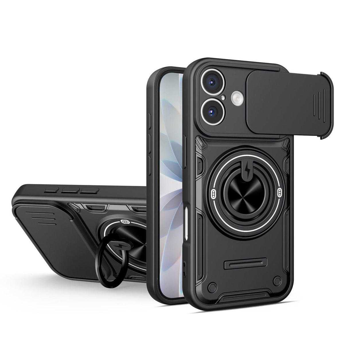For iPhone 17 Multifunctional Sliding Camshield Ring Holder Phone Case - Black - EDA009712303C