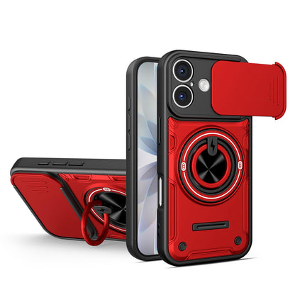 For iPhone 17 Multifunctional Sliding Camshield Ring Holder Phone Case - Red - EDA009712303D