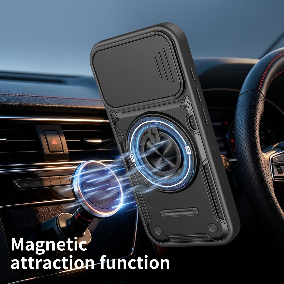 For iPhone 17 Multifunctional Sliding Camshield Ring Holder Phone Case - Red - EDA009712303D