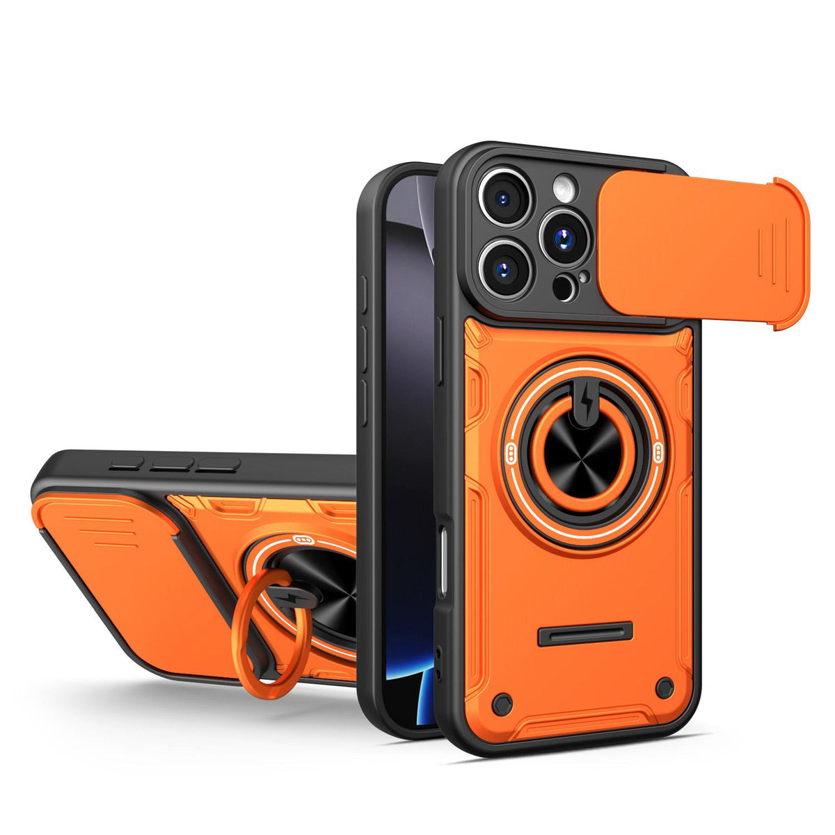 For iPhone 16 Pro Max Multifunctional Sliding Camshield Ring Holder Phone Case - Orange - EDA009712304A