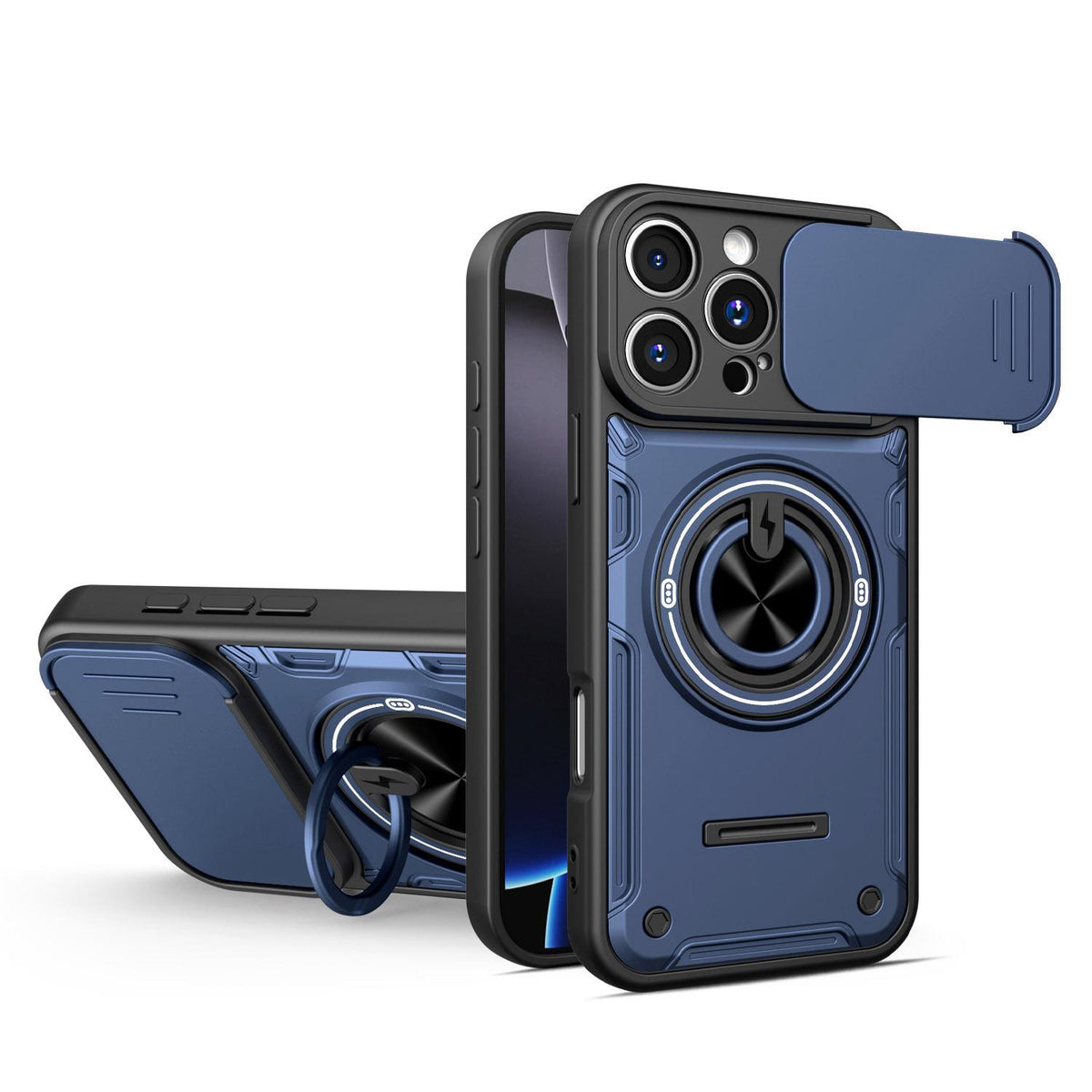 For iPhone 16 Pro Max Multifunctional Sliding Camshield Ring Holder Phone Case - Blue - EDA009712304B