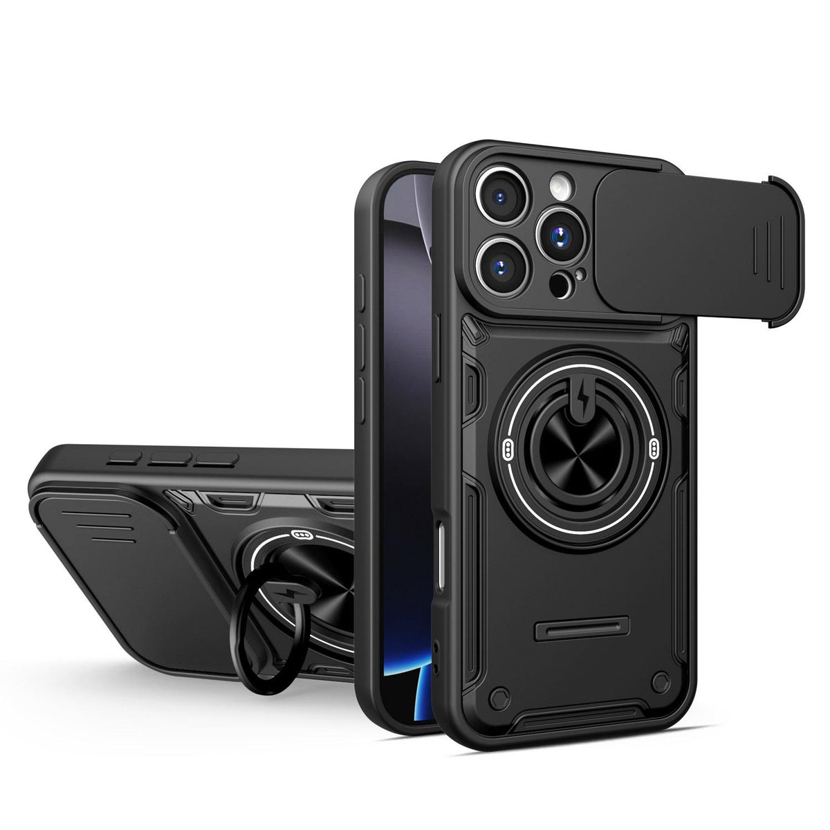 For iPhone 16 Pro Max Multifunctional Sliding Camshield Ring Holder Phone Case - Black - EDA009712304C